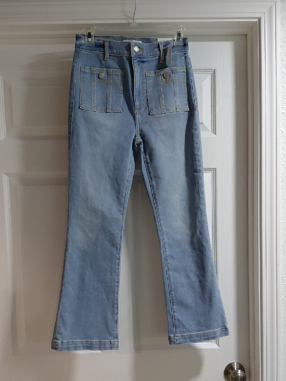 LOFT Light Blue Flare Jeans with Front Patch Pockets